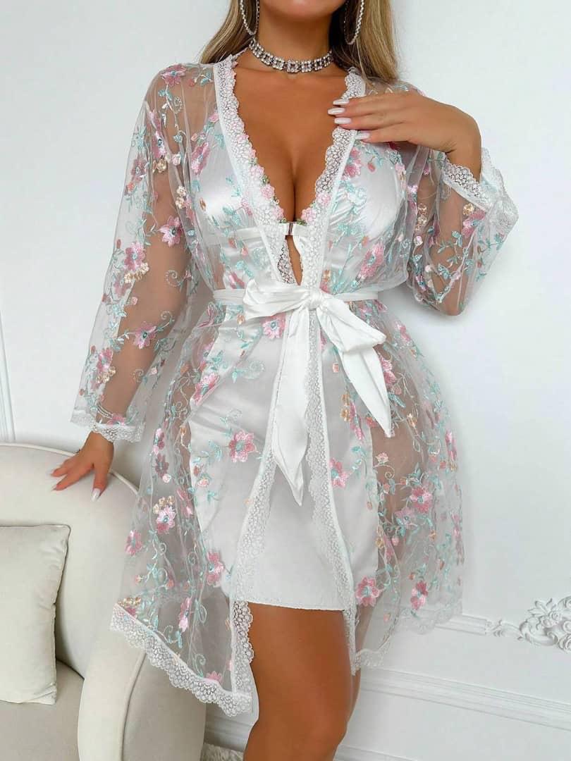 Ladies Lingerie Women Sexy Lace Robe Nightwear